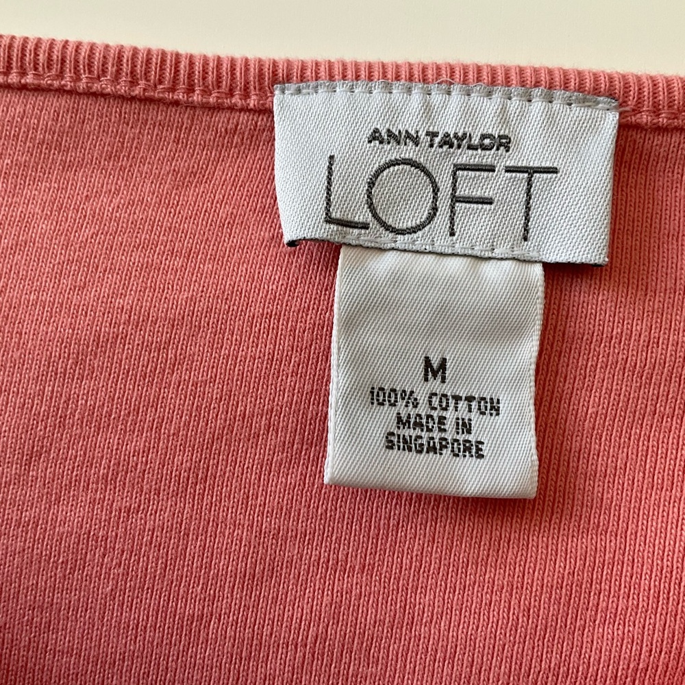 LOFT Long Sleeve Knit Top 100% Cotton M Peachy Pink - Picture 3 of 6